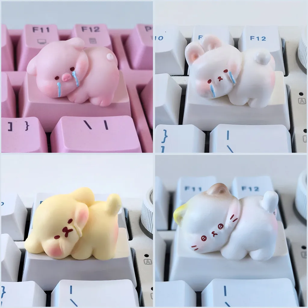 

DIY Mechanical Keyboard 2U Backspace Key Keycaps for Cross Axis Keyboard 3D Pig Gold Haired Cat Pink Cute Decorative Keycaps
