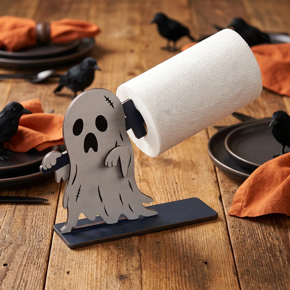 Wooden Halloween Napkin Holder Ghost Pumpkin Skeleton Black Cat Tissue Storage Rack Desktop Dining Table Spooky Party Decor view 6