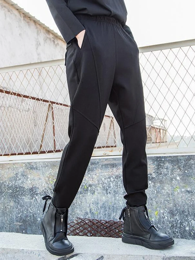 [EAM] High Elastic Waist Black Casual Spliced Trousers New Loose Fit Harem Pants Women Fashion Tide Spring Autumn 2024 1DD7650