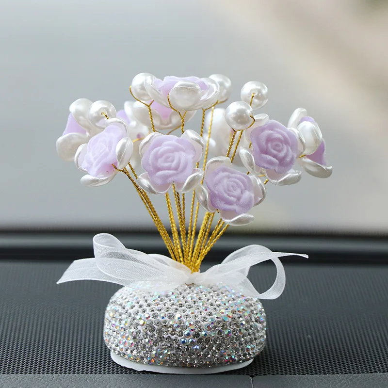 Cute Diamond Rose Flowers Car Center Console Ornaments Air Freshener Auto Dashboard Interior Decortion Crystal Perfume Stickers