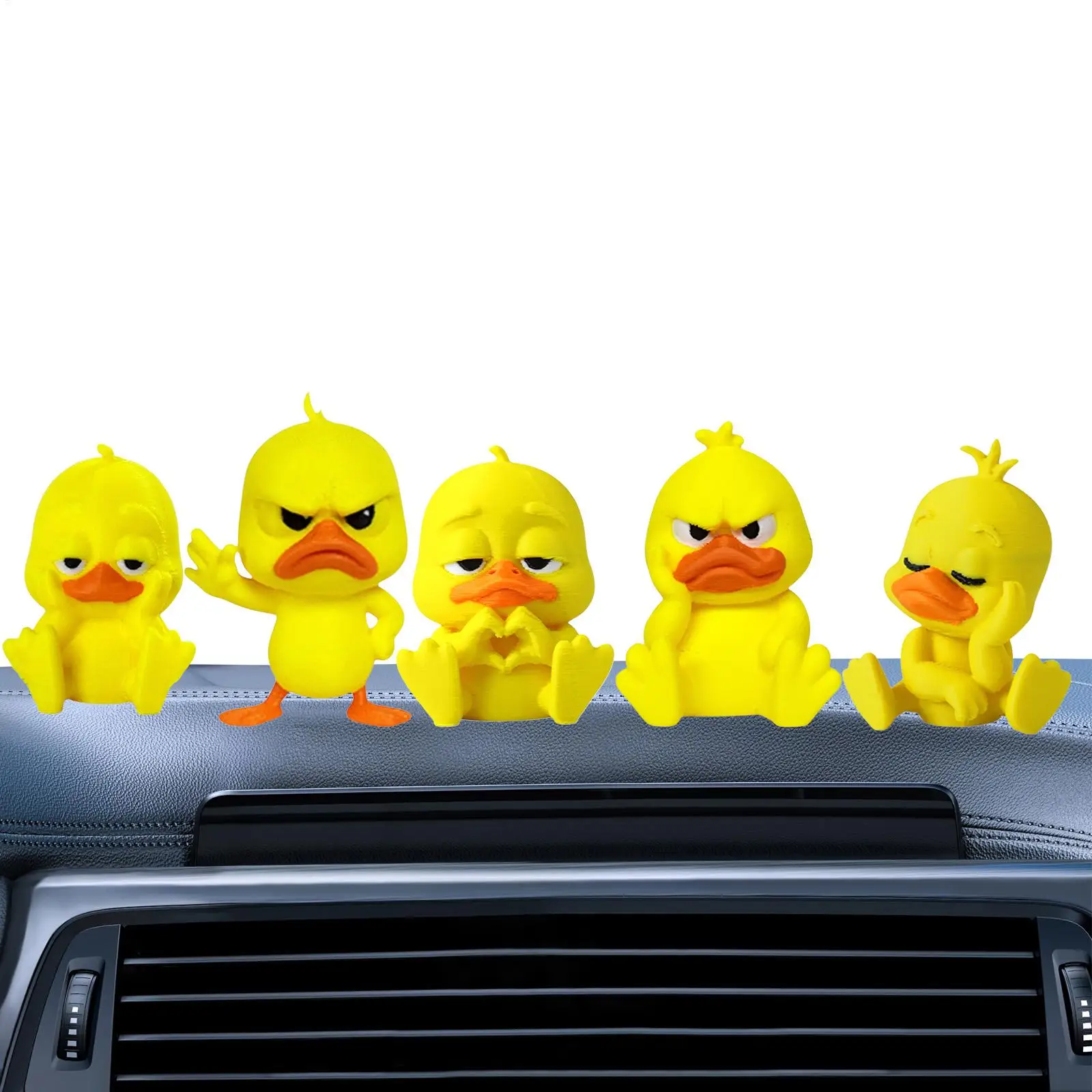 5PCS Cute 3D Duck Figurines Mini Animal Statue Desk Decor Funny Printed PVC Collectible Ornament For Home Bookshelf Car Office