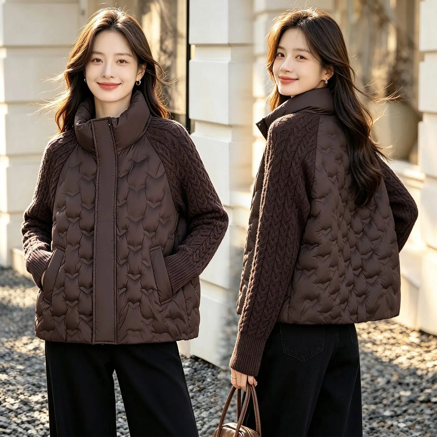 2027 New Warm Cotton Padded Jacket Female Splicing Down Cotton Coat Women's Parkas Winter Fashion Outwear Short Outcoat Tops