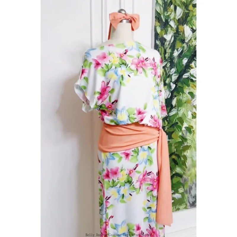 Customized Belly Dance Costumes Piece Saidi Robe Diamond Studded Headscarf Belt Eastern Dance Vine Staff Robe Performance Dress