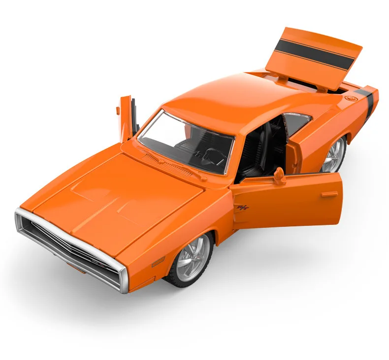 Modèle de voiture de sport en alliage de simulation Dodge Charger R/T, son et lumière, dos côtelé, voiture de luxe, jouet pour enfants, ornements cadeaux, 1:32, 1970