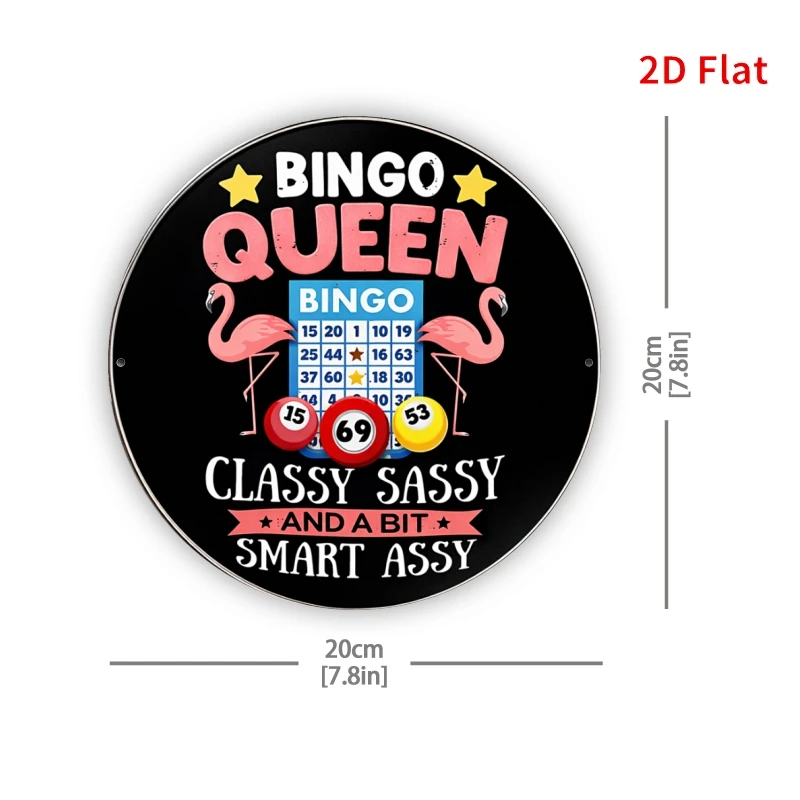 2D Flat - 1pc 7.87X7.87inch Aluminum Sign ' for Bingo Queen' Metal Wall Decoration for Game Rooms - Easy to Hang Without Drillin
