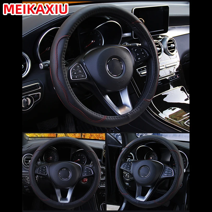 PU fiber leather embossed car has an inner ring steering wheel cover suitable for 14.5 - 15 inch round car decorations. - Image 3