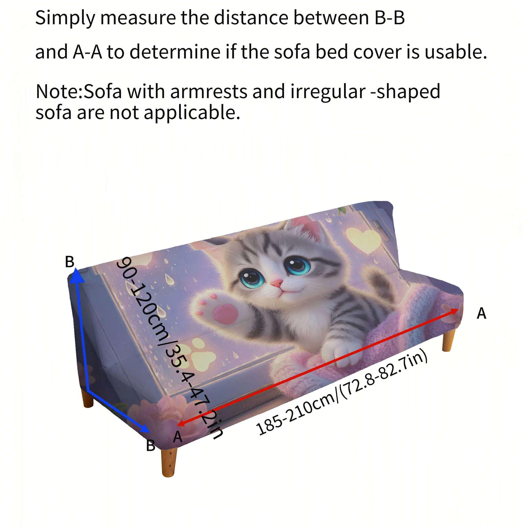Cartoon cute kitten armrest-free sofa bed cover, non-slip and scratch-proof furniture protective cover, easy to install