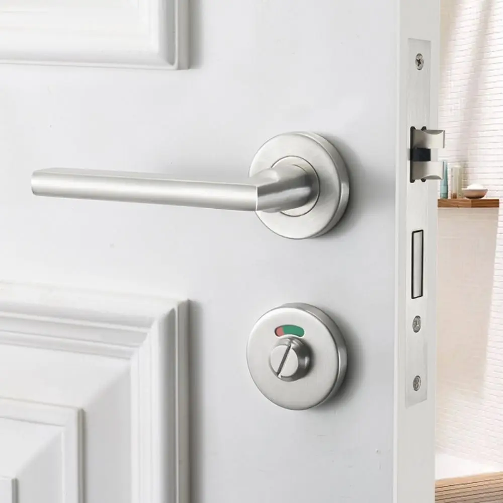 Fechadura de porta indicadora de aço inoxidável, plástico de nylon, magnético, silencioso, parafuso de banheiro, alça integrada, cor preta