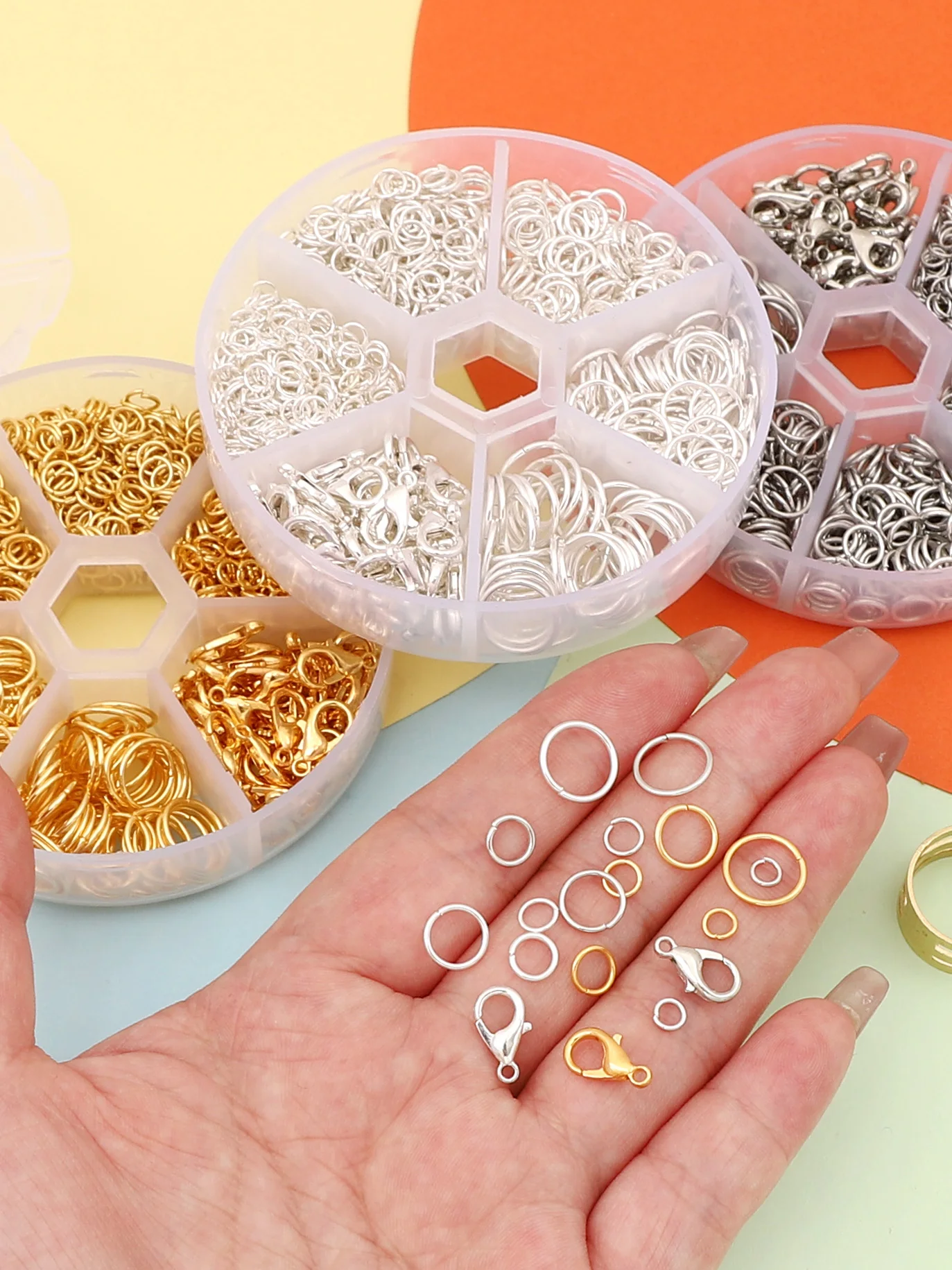 6/7 Grids Set lobster clasp Open Split Jump Rings Settings Craft Beading DIY Jewelry Findings Kit Mixed Size Making Accessories