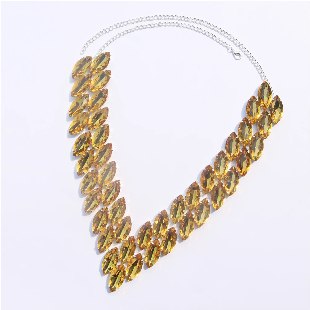 2022 New Fashion Double Yellow Large Crystal Necklace Ladies Style Ultra Flash Rhinestone Pendant Neck Chain Jewelry Wholesale