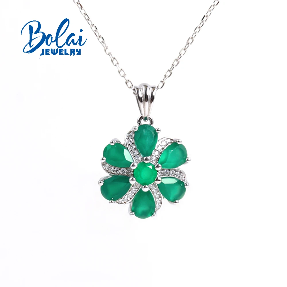 

Gorgeous and Elegant Natural green Agate Flower Design pendant necklace 925 sterling silver jewelry for women's valentines gift
