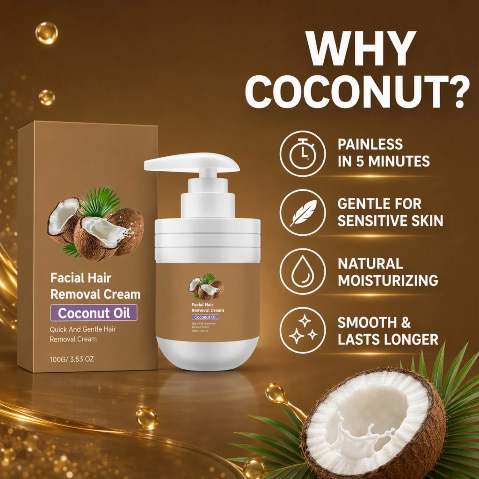 Coconut Oil Facial Hair Removal Cream Gentle Formula Skin Care Moisturizing Hair Remover for Lip Chin Cheek 100g for Women  Men