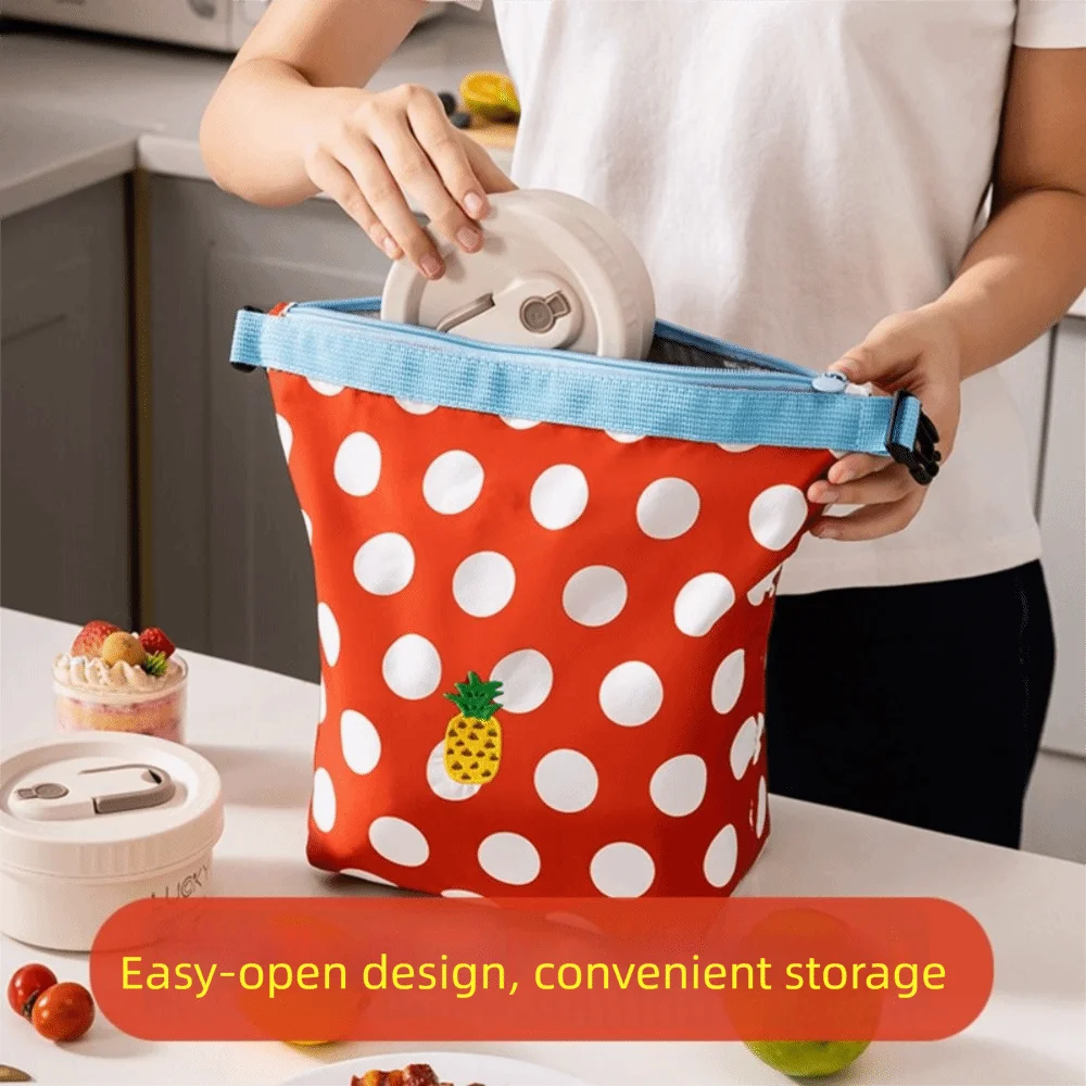 Practical Portable Lunch Box Bag Large Capacity Foldable Lunch Pack Cartoon Fruit Pattern Insulated Tote Bag Women