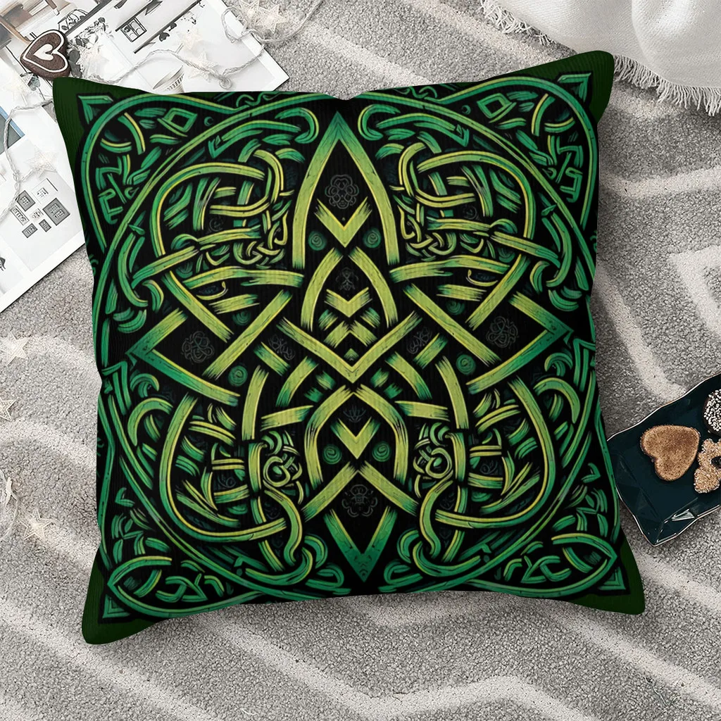 Celtic Irish Knot Design - St Patrick Polyester Cushion Cover Viking Livingroom Garden Decorative Soft Throw Pillowcase