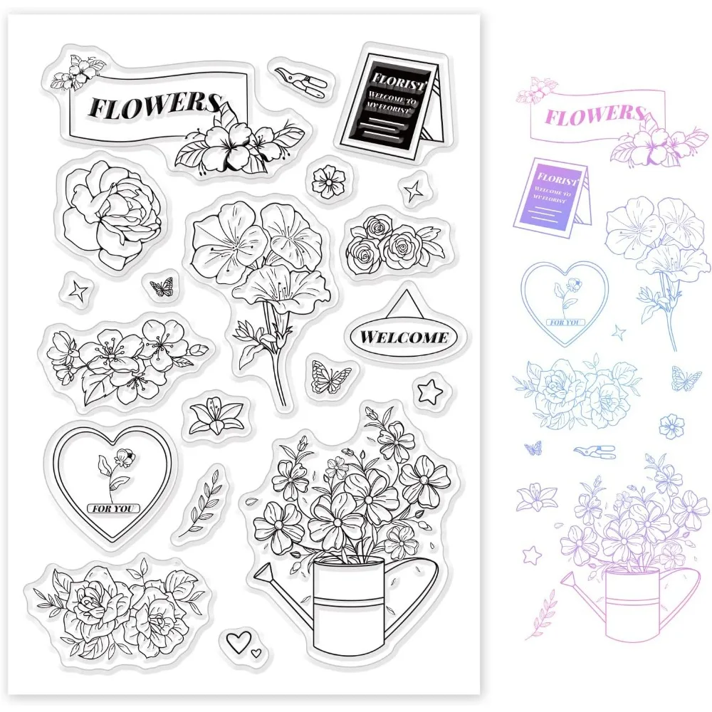 Flowers Silicone Clear Stamps Rose Magnolia Flower Lily Transparent Stamps for Birthday Valentine's Day Cards Making DIY