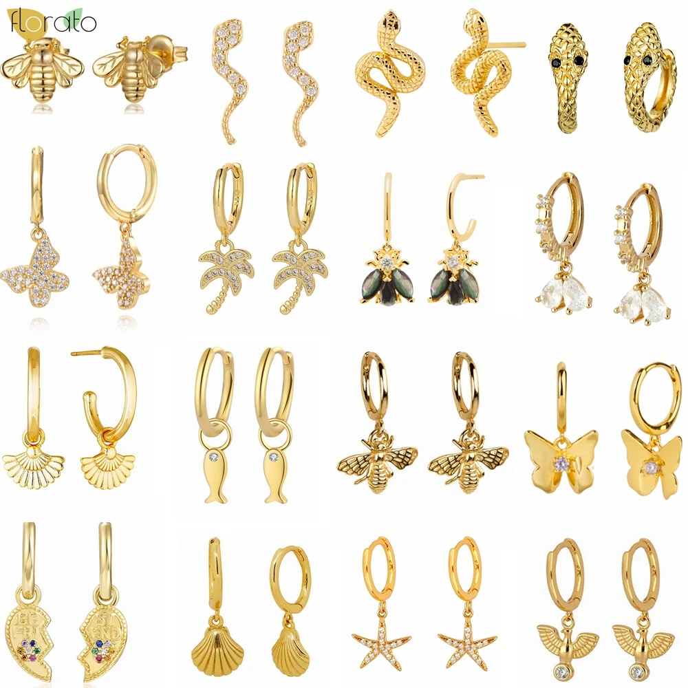 

925 Sterling Silver Ear Needle Fashionable Hoop Gold Earrings Classic Colored Zircon Rare Design Earrings for Wome Jewelry Gift