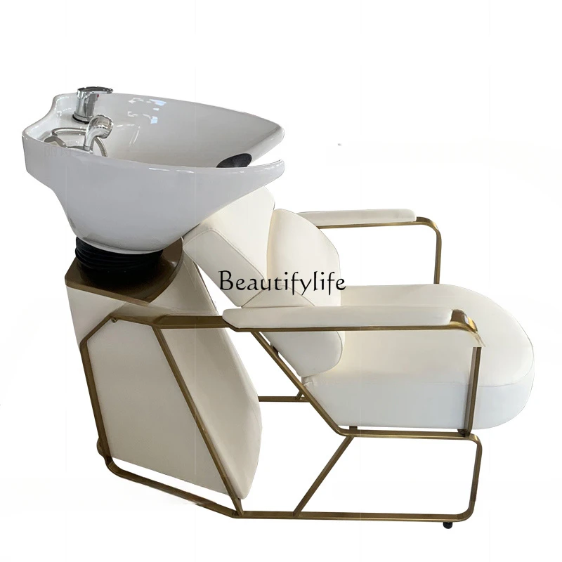 

High-End Barber Shop Ceramic Basin Shampoo Chair Lying Half for Hair Salon Massage Flushing Bed