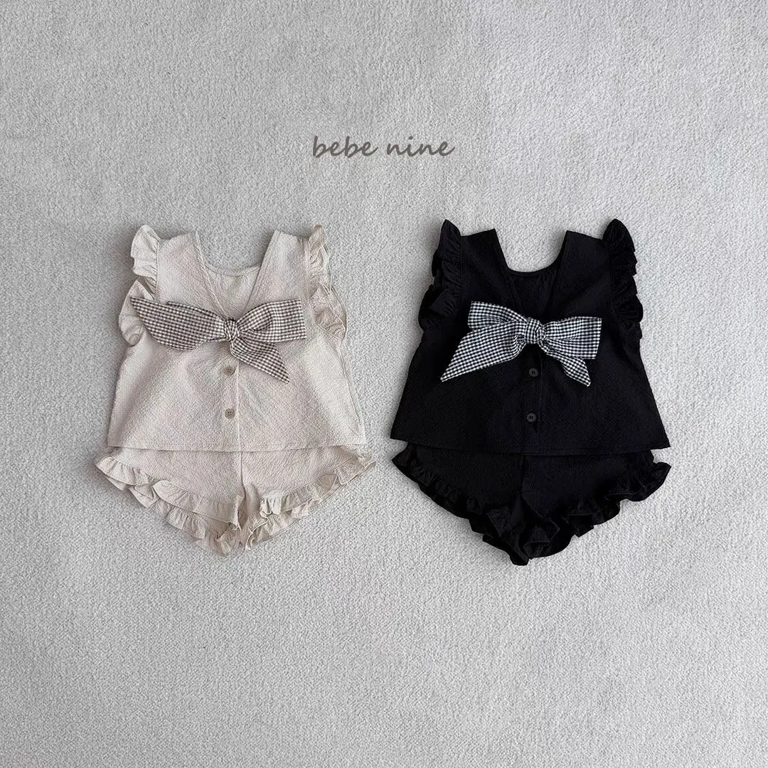 

Летний комплект для девочек 2026: жилетка и шорты в милом стиле, детская одежда, летний комплект из двух предметов для девочек с бантом, в стиле принцессы