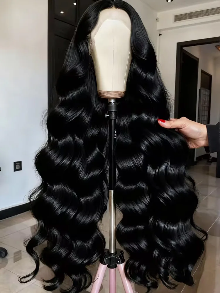 الجسم موجة HD شفافة 13x6 الدانتيل أمامي خصلات الشعر المستعار الإنسان 42 بوصة الطبيعية الأسود موجة المياه الدانتيل شعر مستعار أمامي قطعها مسبقا