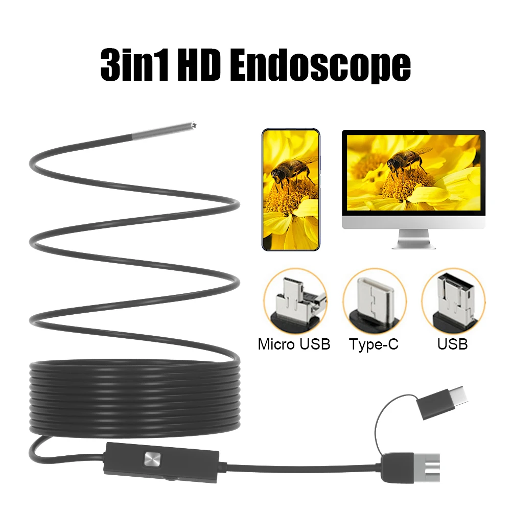 Dearsee 산업용 내시경 카메라, 720P HD C타입 USB 내시경 카메라, 6LED 스네이크 카메라, 방수 IP67 차량용 내시경, 3.9mm 