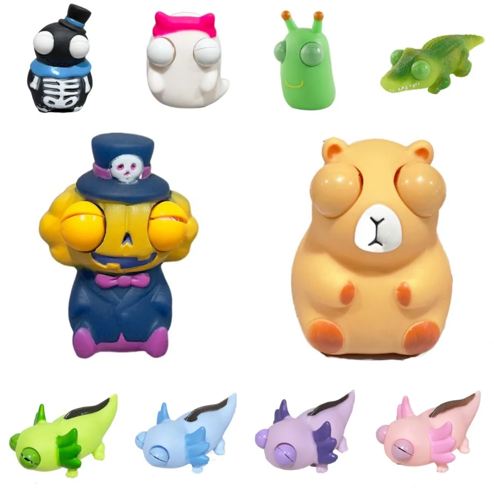 

3Pcs Cute Pumpkin Eyeball Burst Squeeze Capybara Ghost Decompression Halloween Novelty Cartoon Vent Squeezing Release