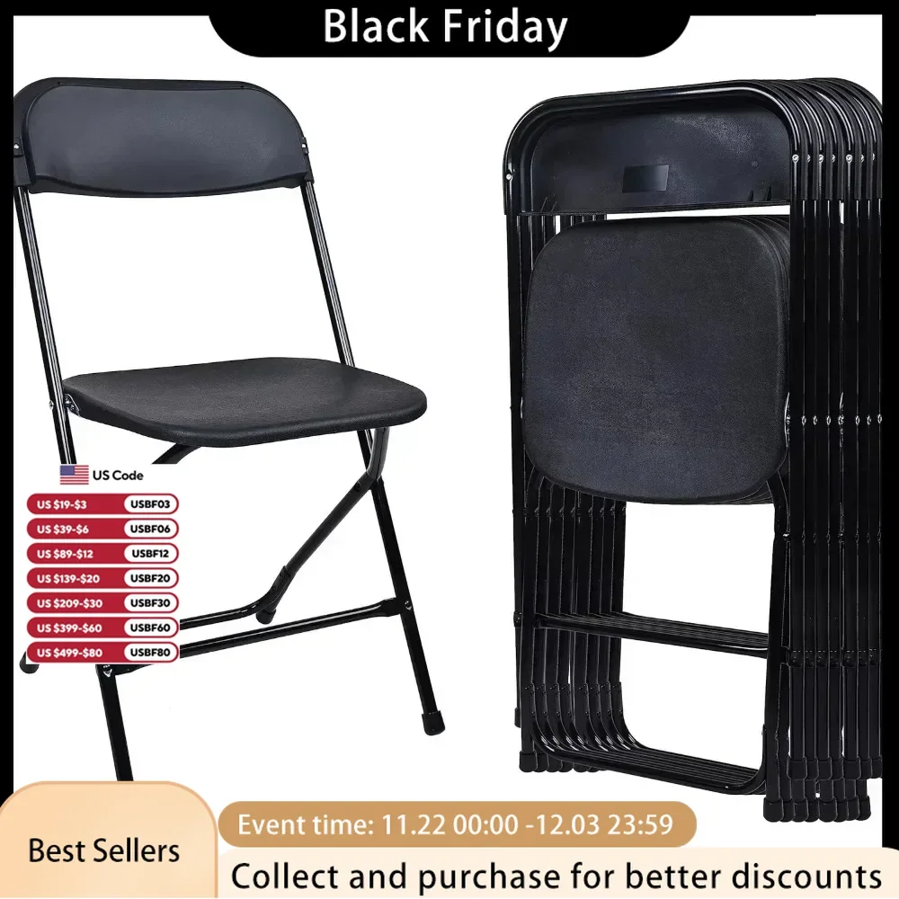 Plastic Chair   Metal Alloy Steel Foldable Chair 10-Pack with 500-Pound Capacity,  2-Pack 18.1