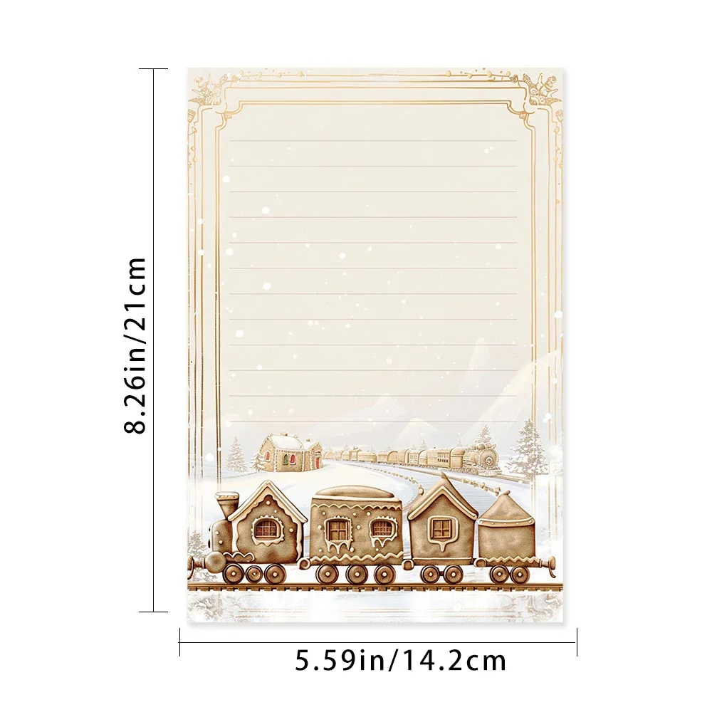 50 Sheets, Train Christmas Snow Scene themed Writing Paper, Lined, Gluefree, Very Suitable For Notebooks, Memos, And Stickers