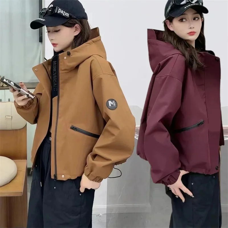 

Короткая женская куртка, новинка весны и осени 2025, модное маленькое пальто, женская верхняя одежда с капюшоном, свободное повседневное пальто, женский топ