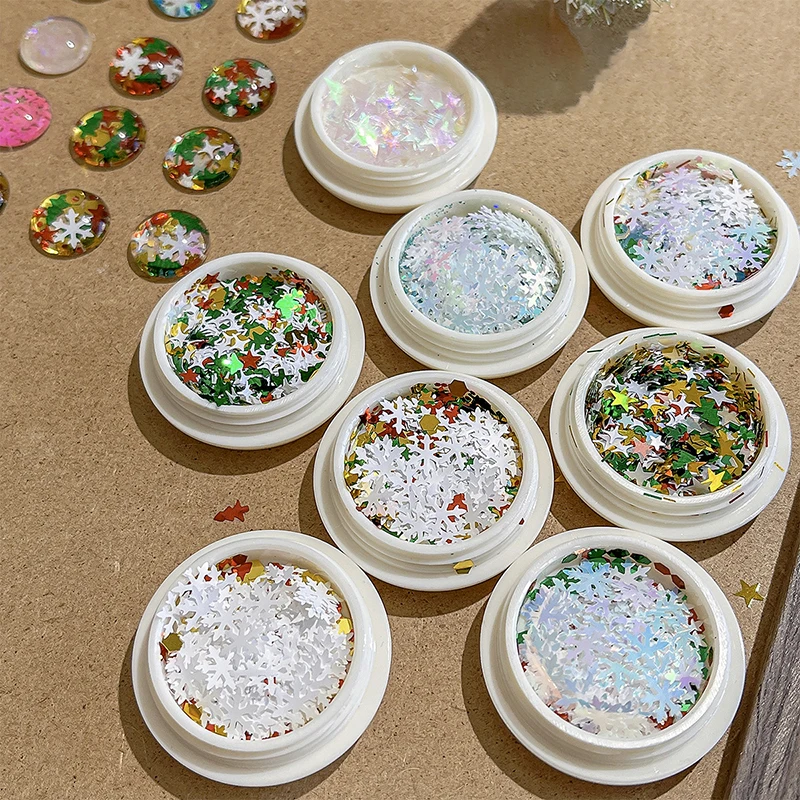 3D Christmas Snowflakes Metal Nail Glitter Sequins Mixed-Design Hollow-Out Snow Flakes 3D Xmas SnowFlakes Decor