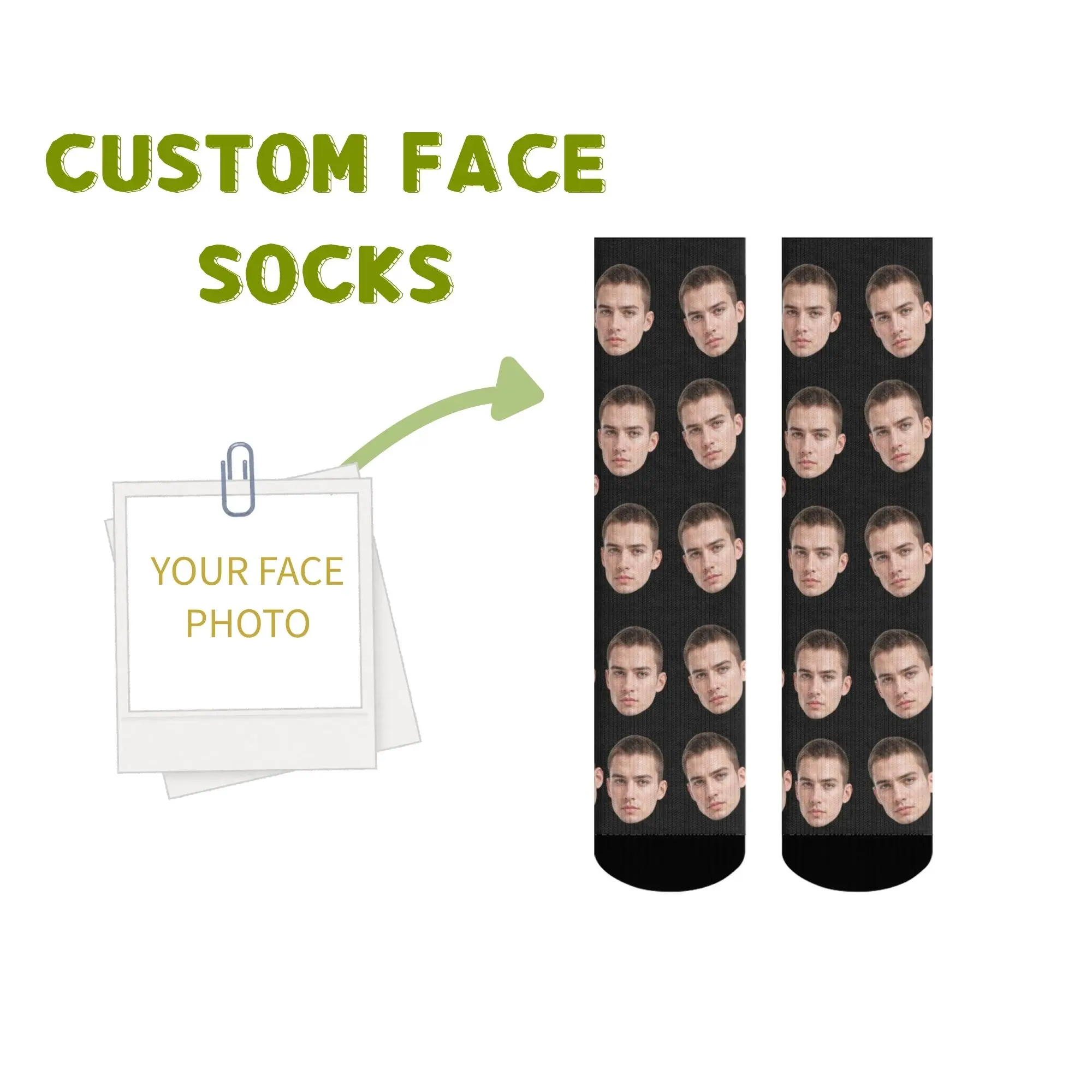 

Custom Full-Print Face Crew Socks on Vary Color Personalized Funny Novelty Socks for Best Friend Family Lover Hangouts or Daily