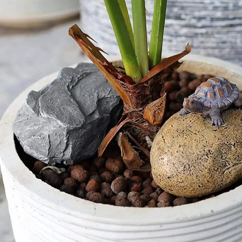 Esconder una llave de roca, tronco de roca falso, estatua de jardín de tortuga, llavero de repuesto, piedras decorativas de jardín con dispositivos ocultos de llaves de resina