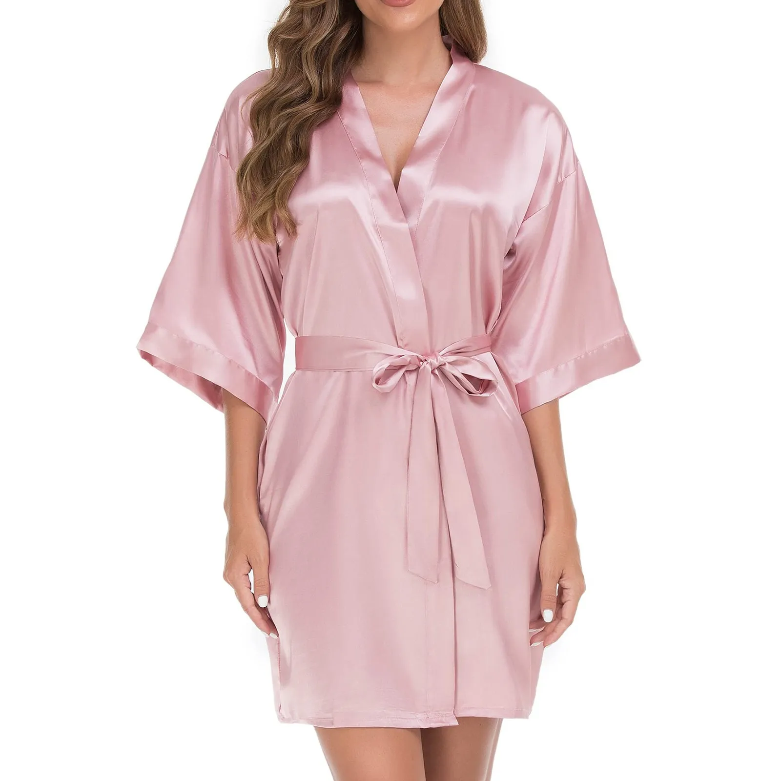 Women's Short Kimono Robe Silky Satin Bathrobe Bride Bridesmaids Getting Ready Sleepwear Tall Shirts Women Night Gowns for Women