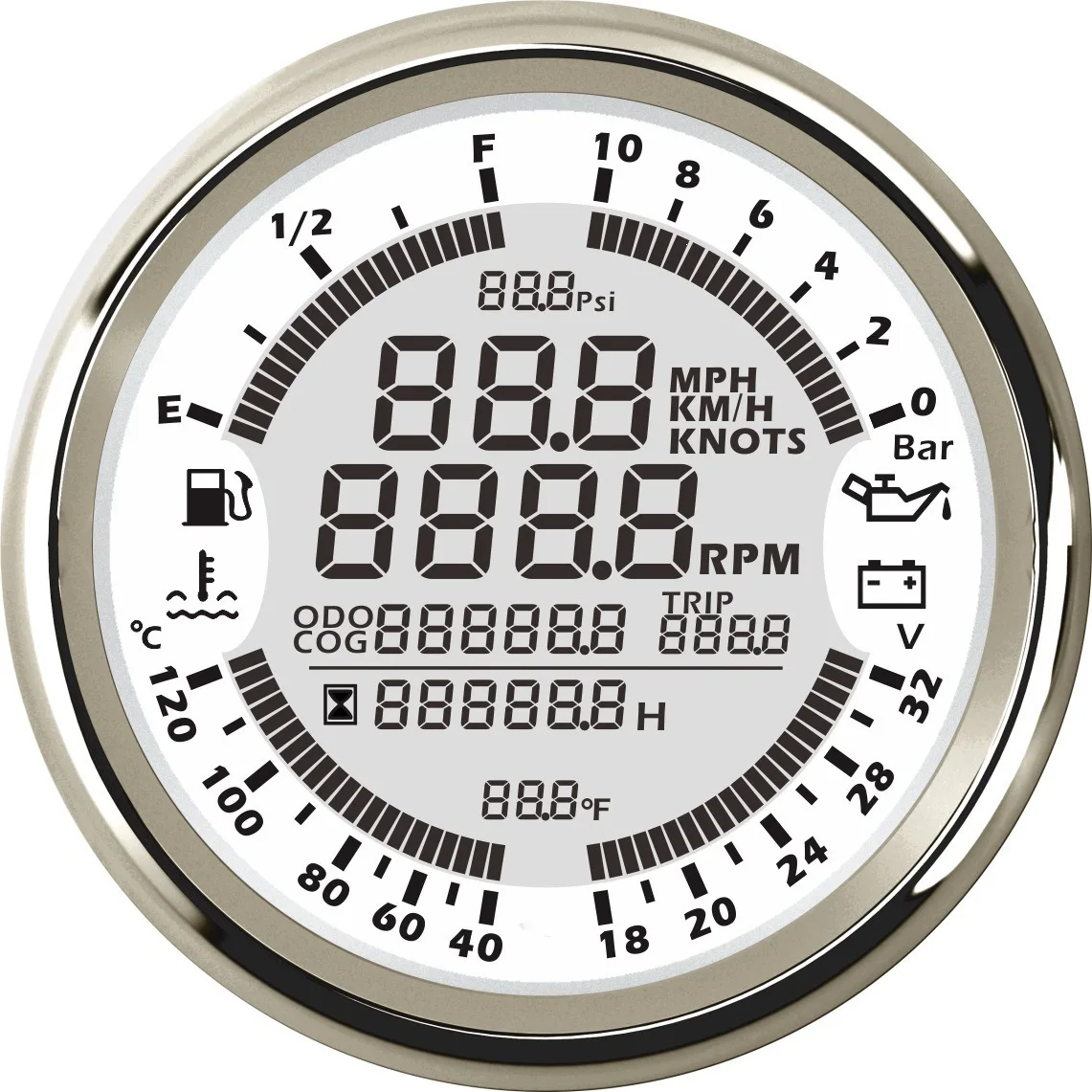 

85Mm modified car multi-function meter oil level water temperature voltage oil pressure speed hour meter GPS speed mileage