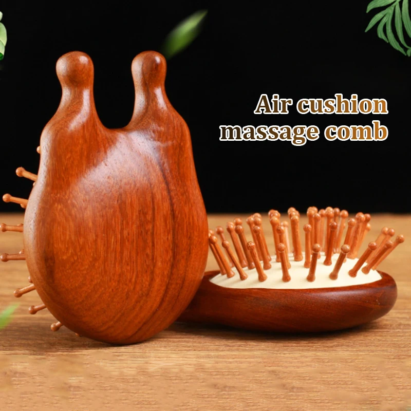 1pcs Natural Sandalwood Comb Scalp Massage Relax Airbag Brush Head Blood Circulation Smooth Hair Anti Static Wooden Massage