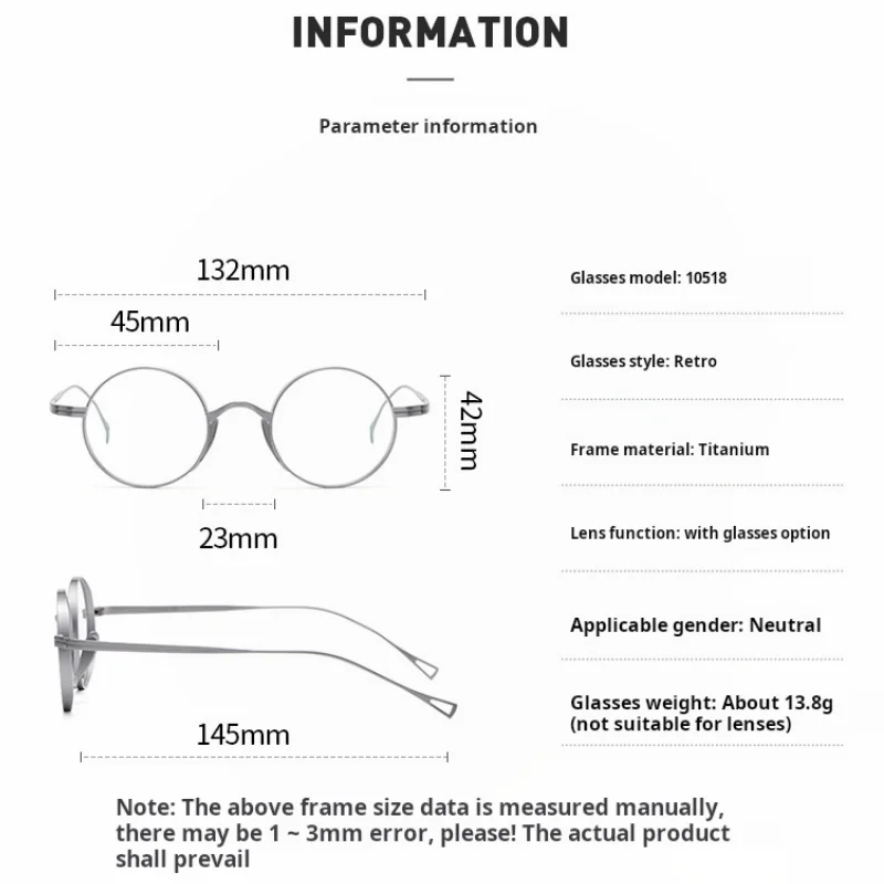 MOMOJA Men Women Ultra-Light Pure Titanium Wide-Rim Retro Round Eyewear Frame Myopia Optics Prescription Eyeglasses 10518