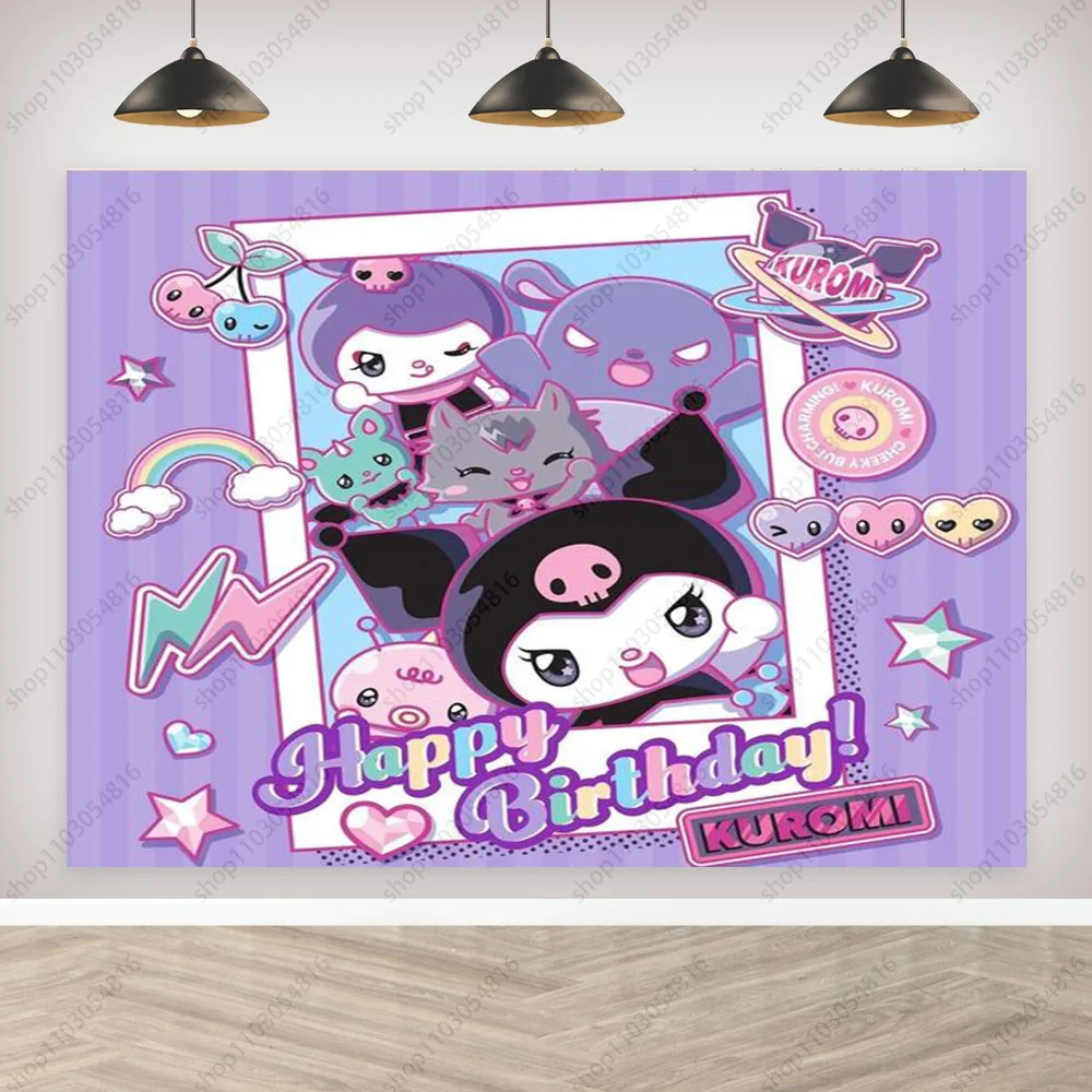 Sanrio Kuromi Photography Backdrop Pink Purple Colorful Happy Birthday Party Girl Decoration Banner Photo Background Booth Props