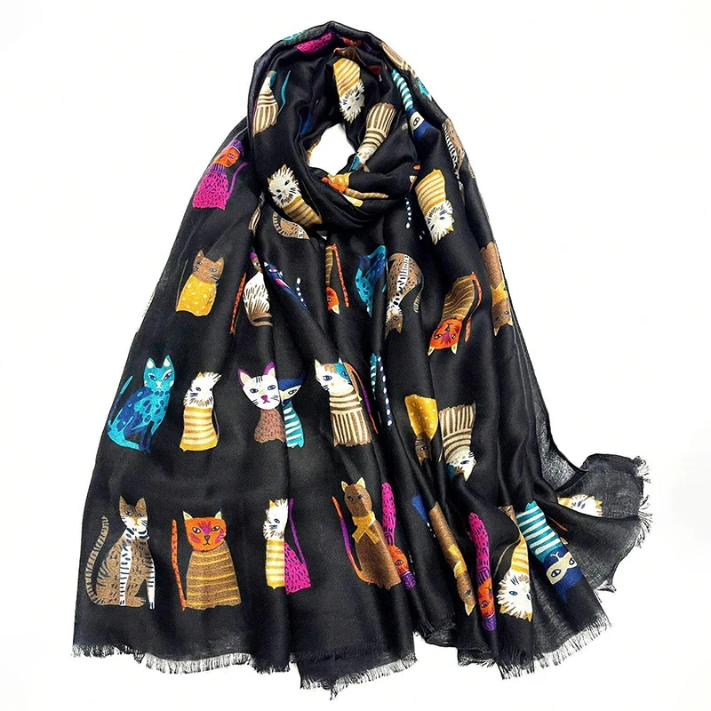 Dachshund Dog Cat Pattern Fringe Viscose Shawl Scarf Women Print Soft Versatile Coldproof Scarfs And Wraps Pashmina Muslim Hijab