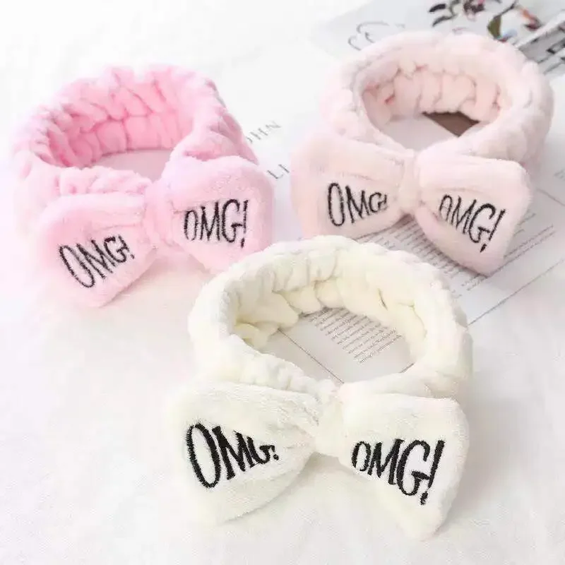 Colorful Women Bow Hair Band Fashion  Letters Wash Face Headband Girls Headwear Hairbands Coral Fleece Hair Accessorie