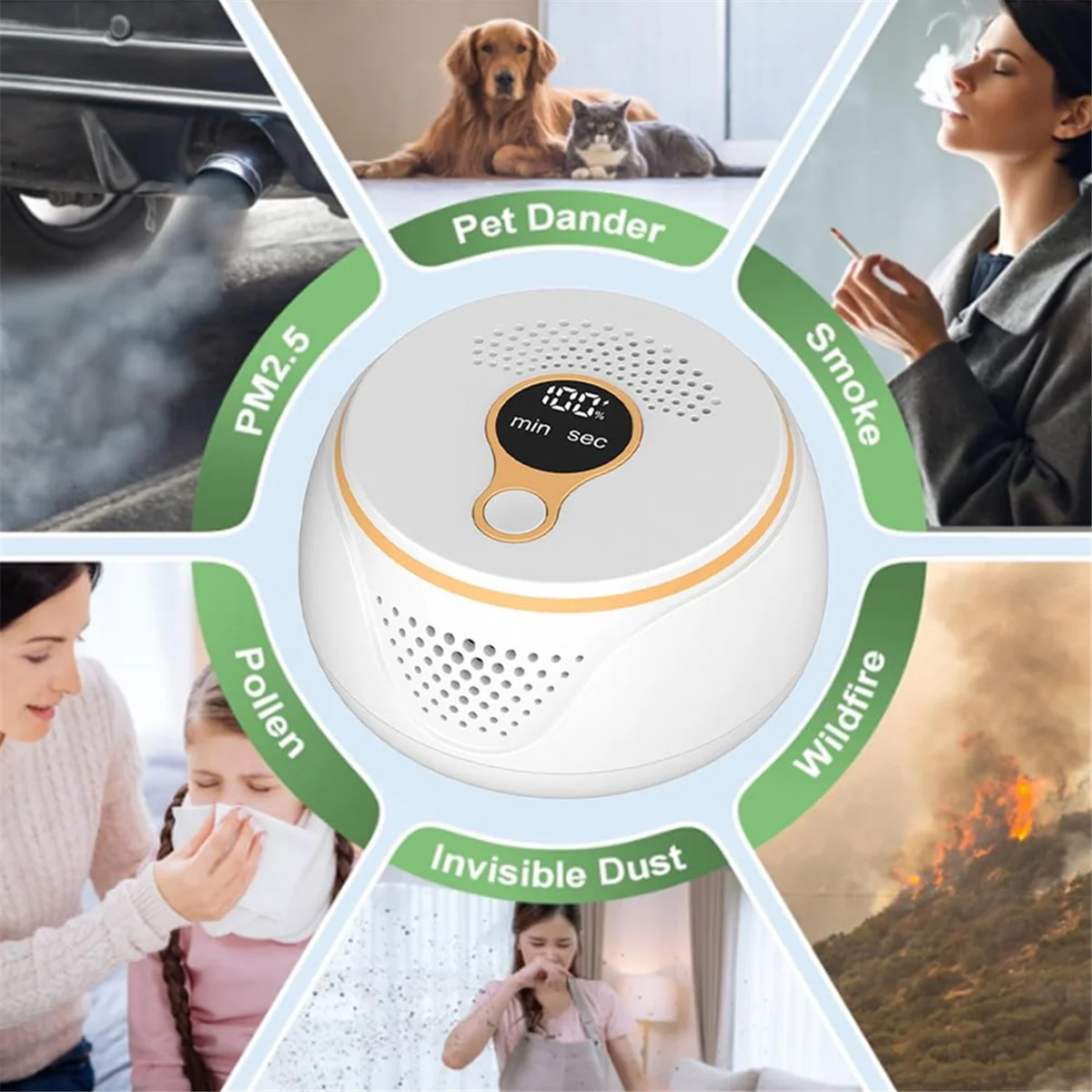 연기 냄새를 위한 FZFZ 냄새 제거 기계, 미니 원형 공기 청정기, 무선 휴대용 냄새 공기 제거기 청정기