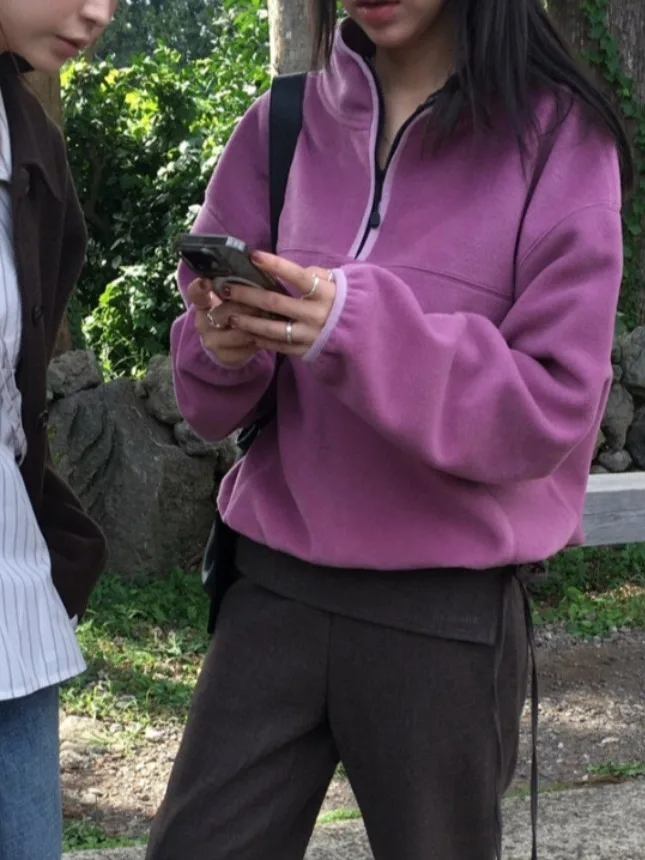 Solto oversized Fce pulôver com capuz feminino cor ocular nova chegada outono inverno Dstring f zíper gola suor...