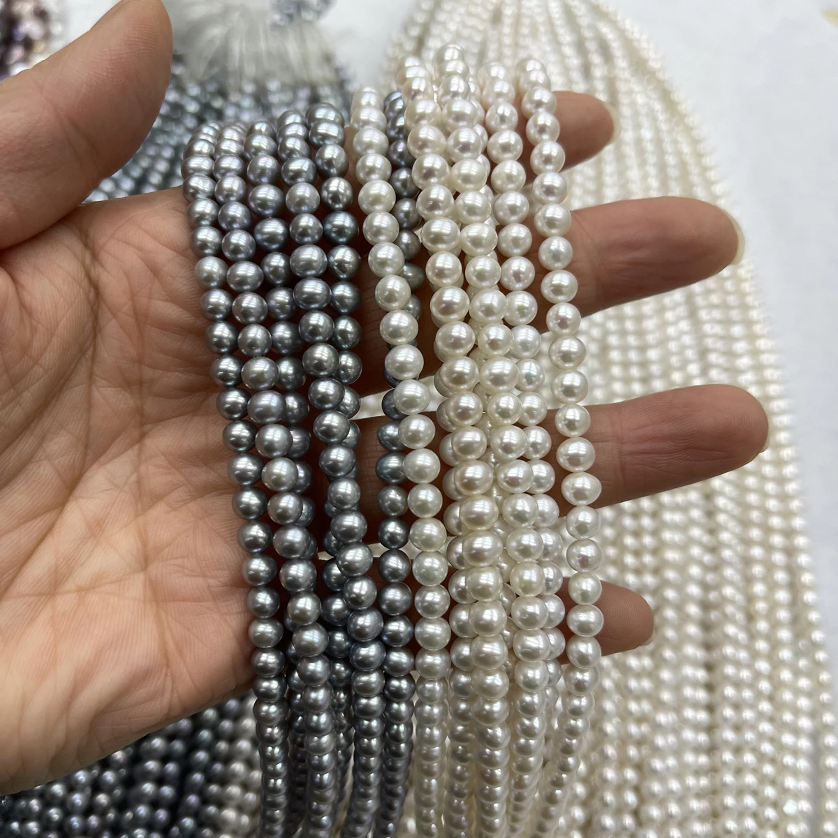 5-5.5mm4A Natural Freshwater Baroque Gray White Round Pearl Spacer Bead Jewelry Make DIY Necklace Bracelet Women Premium Wedding