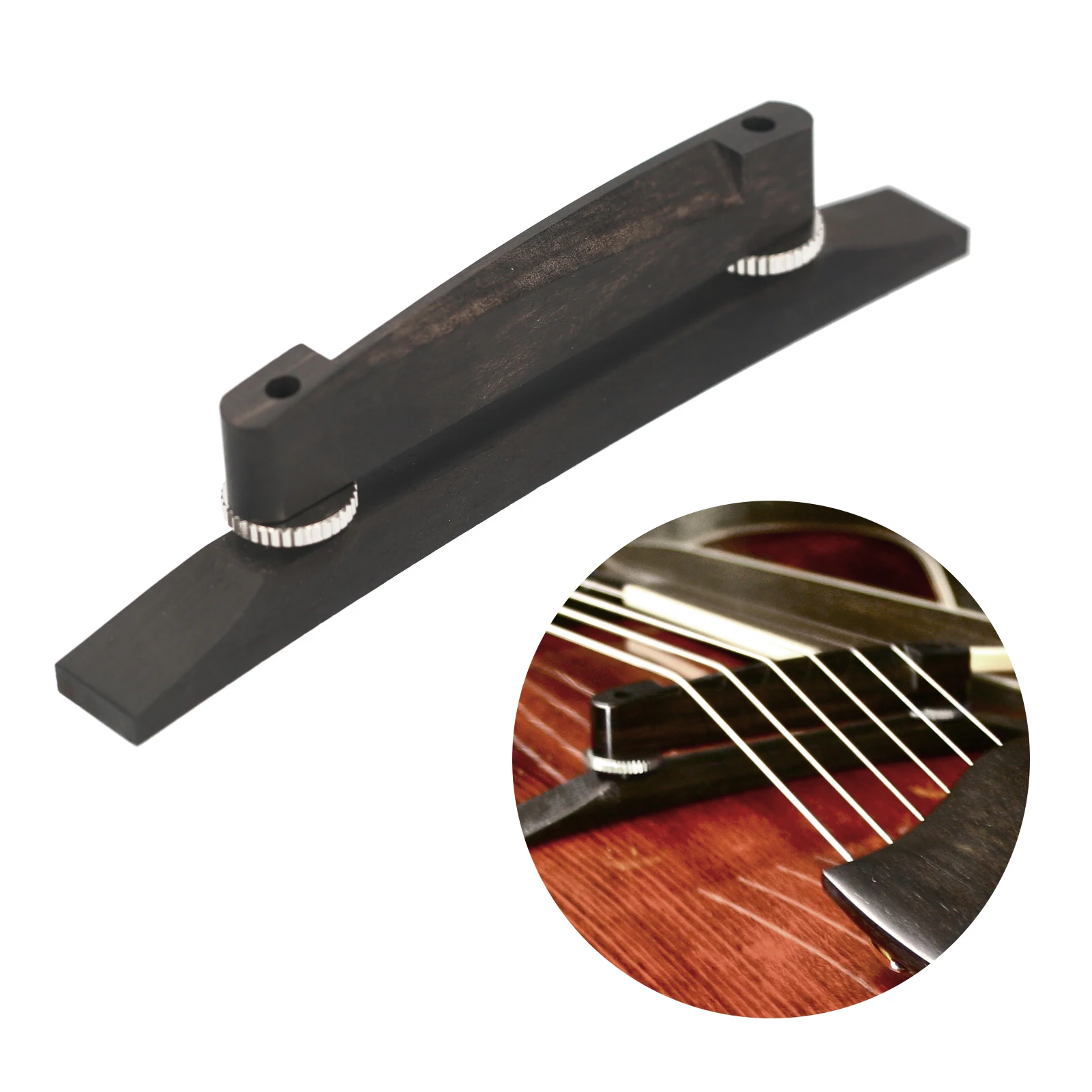 

Jazz Guitar Bridge Floating Archtop Bridge with Adjustable Thumbwheel, Ebony Material, Black Color, 77mm Post Distance,