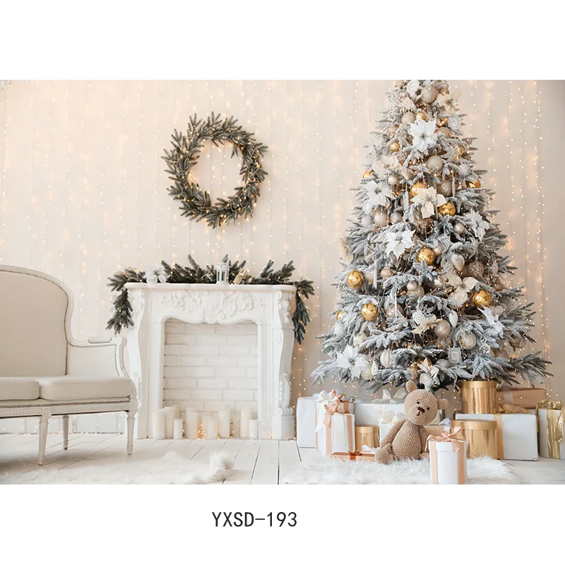 Nitree Christmas Indoor Theme Photography Background  Christmas tree Fireplace Children For Photo Backdrops YXSD-07