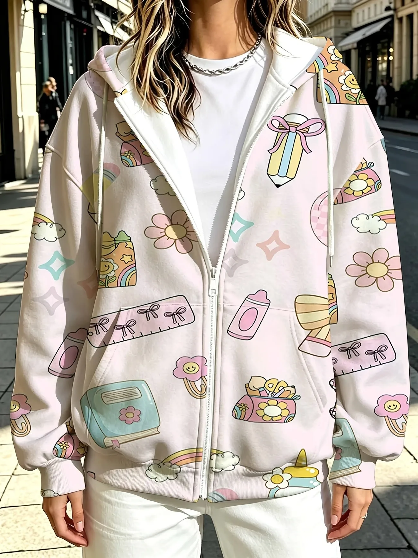 2026 autumn and winter new style women's zipper hooded sweater with 3D pattern printing street casual fashion