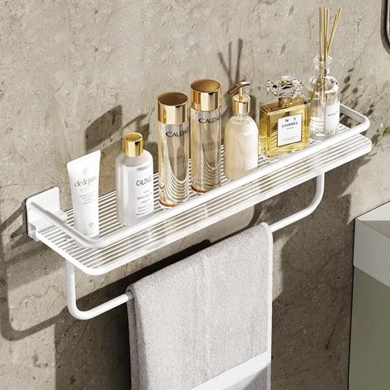 White Bathroom Shelf Without Drilling Makeup Organizer Mental Corner Shelf Shampoo Storage Shelf Shower Wall Rack Bathroom811781