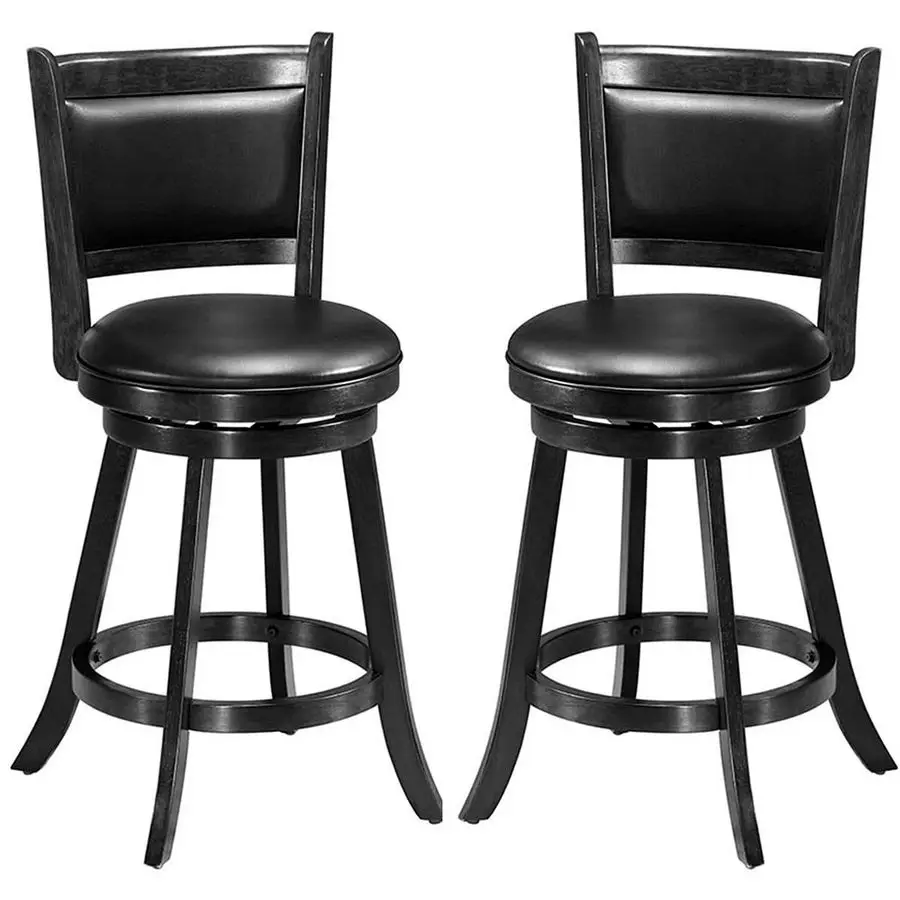 

Набор из 2 барных стульев, вращающиеся на 360° барные стулья для барной стойки с подставкой для ног, с мягким сиденьем из ПВХ, деревянные кухонные стулья