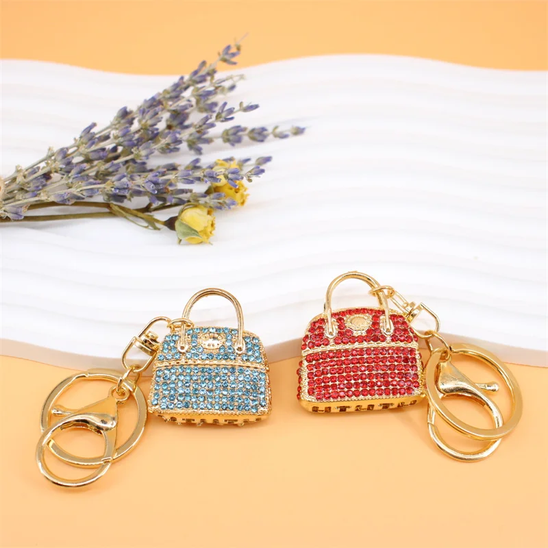 Creative New Mini Bag Full of Crystal Alloy Keychain Exquisite Automobile Hanging Holiday Souvenirs Gift Holder