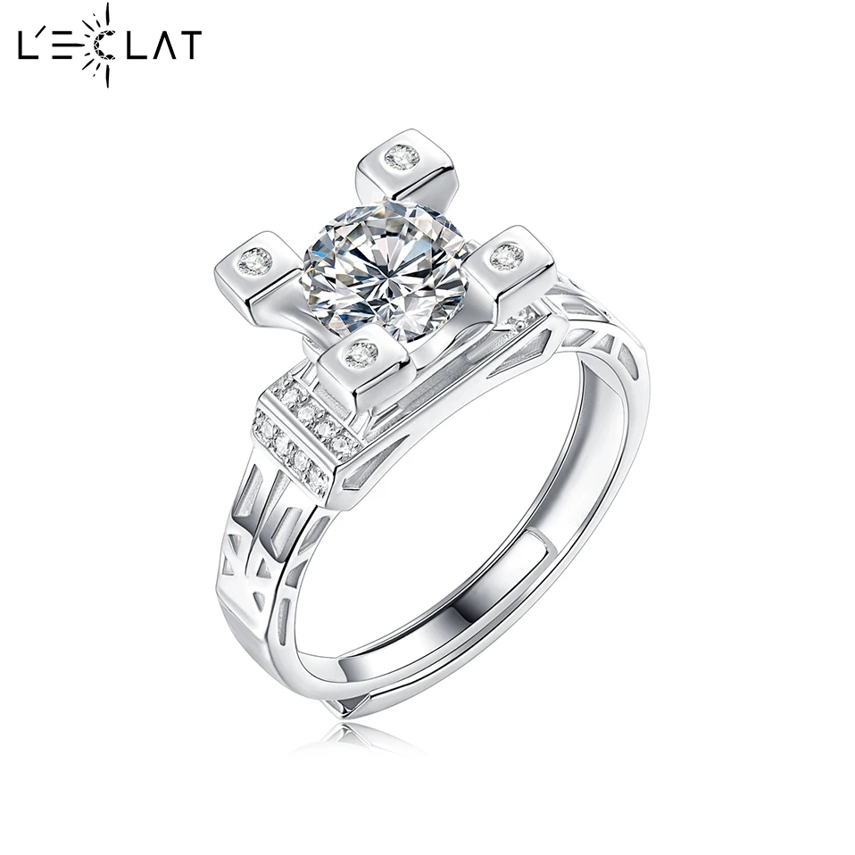 

LECLAT 1/2CT Certified Moissanite Diamonds Engagement Rings For Women Sterling Silver Round Brilliant Wedding Band Fine Jewelry