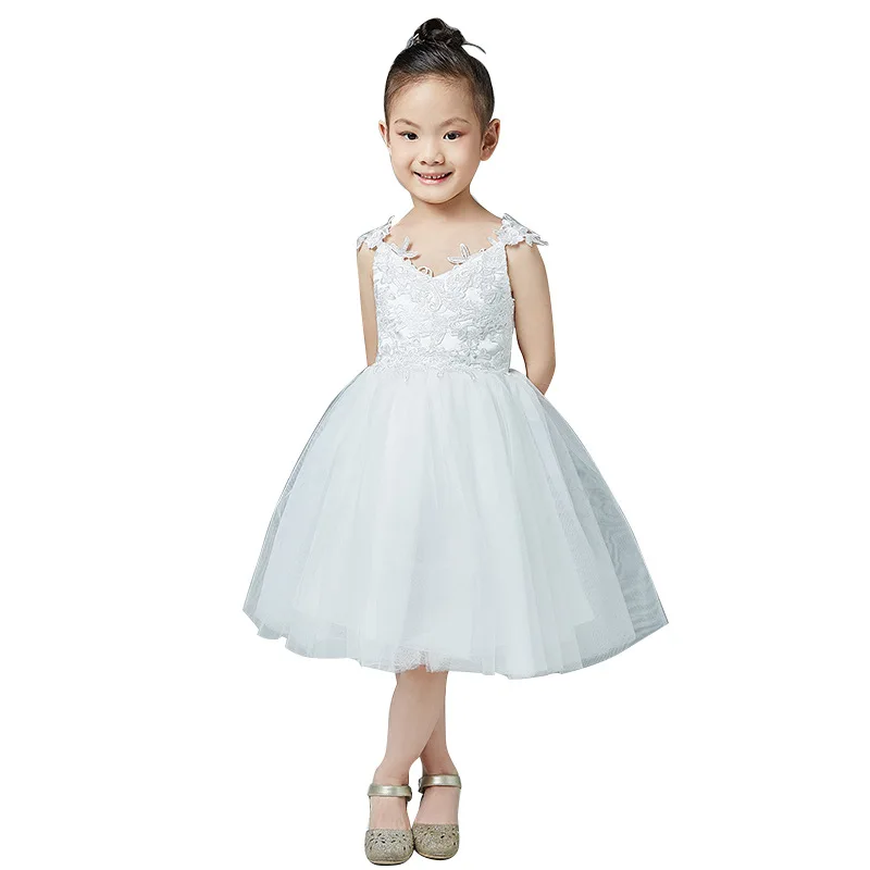 

BM Lace White Girl Dress With Bow Princess Dresses Holidays Wedding Kids Children Party Clothing For 2-12 Years New Year