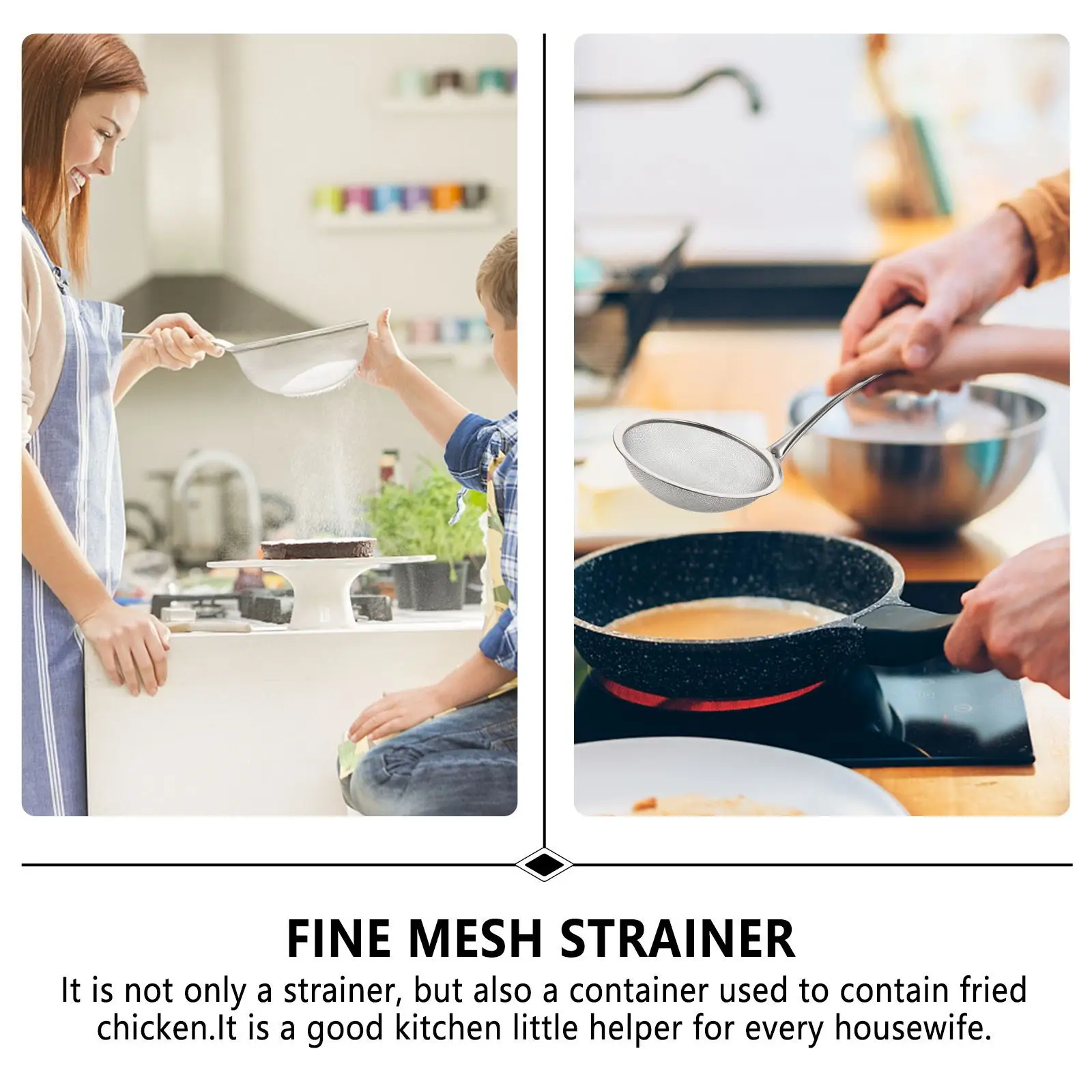 

5Pcs Stainless Steel Frying Filter Spoon Set Reasonable Handle Design Kitchen Strainer Fine Mesh Sifter for Baking Cooking Fried